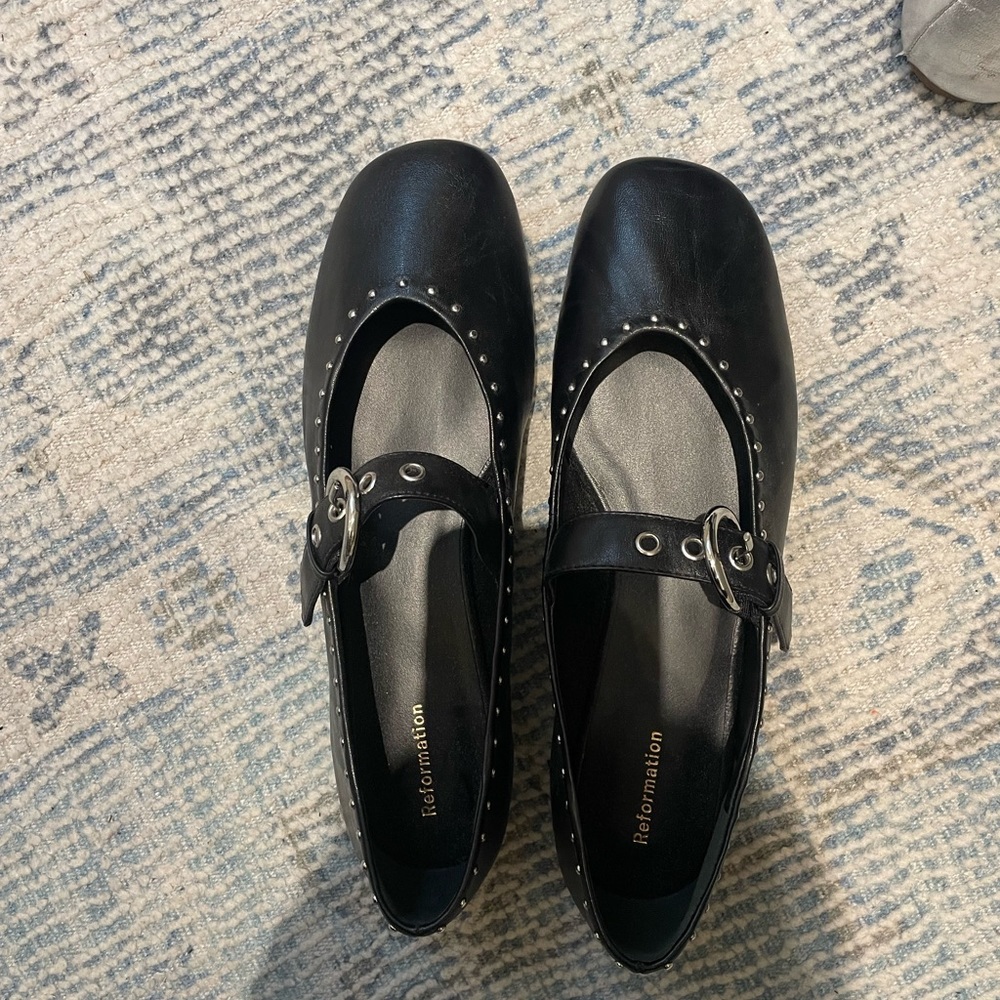 Reformation Black Flats with Silver Accents